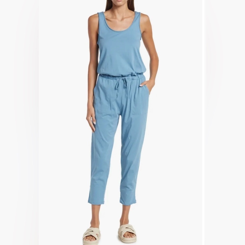 ATM Antique Blue sleeveless Cotton Jumper scoop neck Size Large Jumpsuit